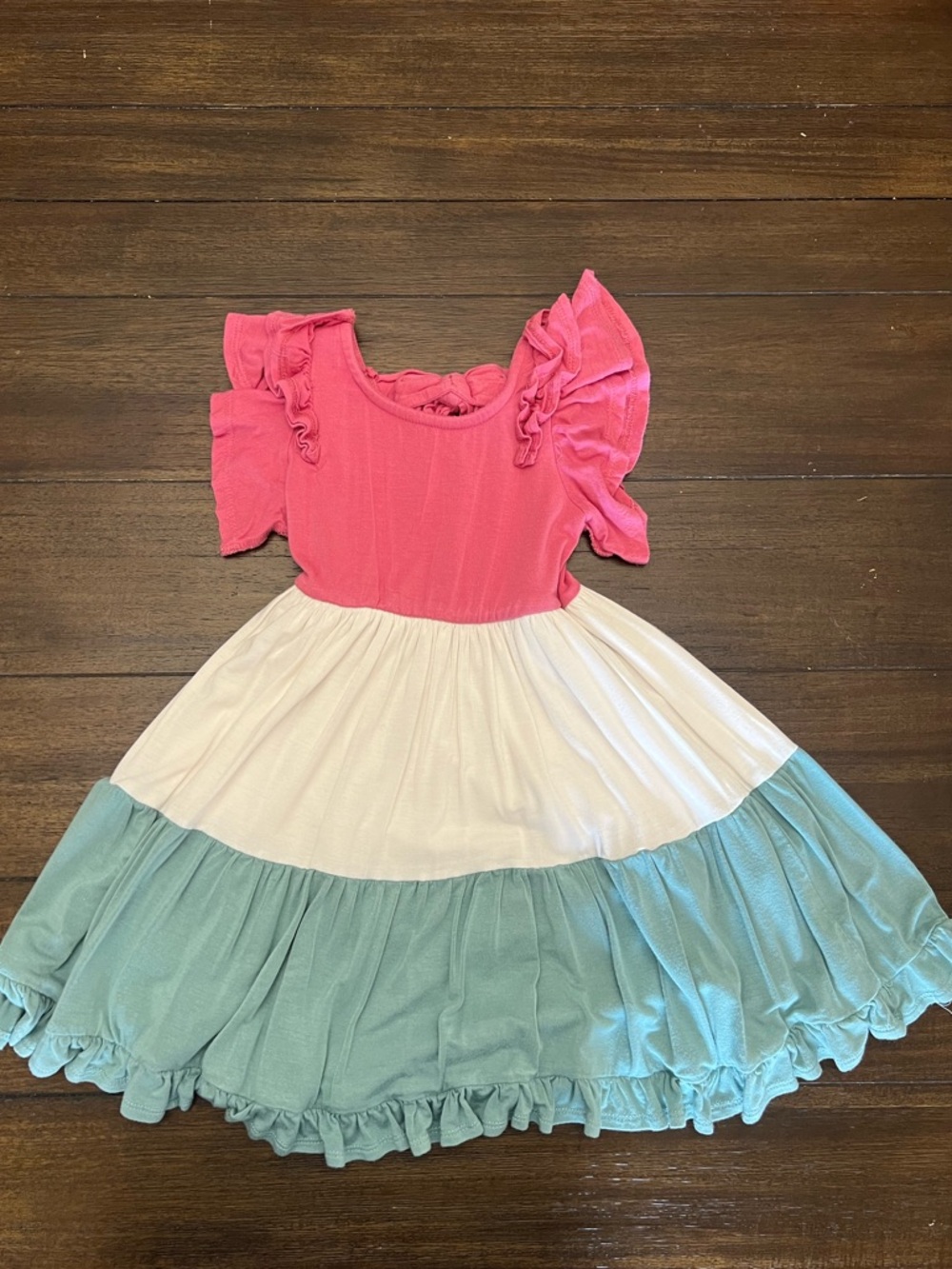 Rare Editions Pink, White & Mint Tiered Ruffle Dress